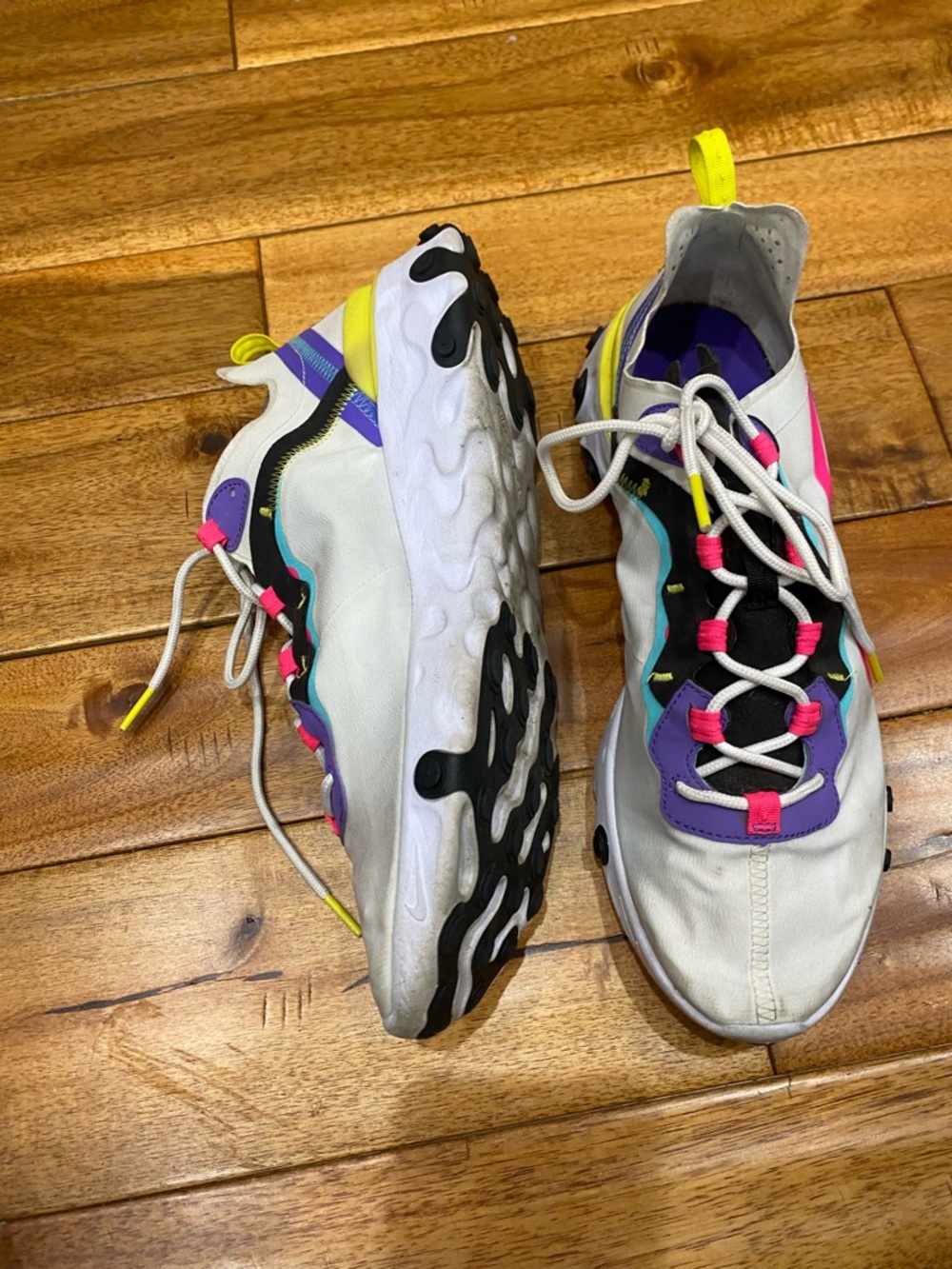 Nike White Sneakers with Purple, Pink and Yellow Highlights - Picture 2 of 7
